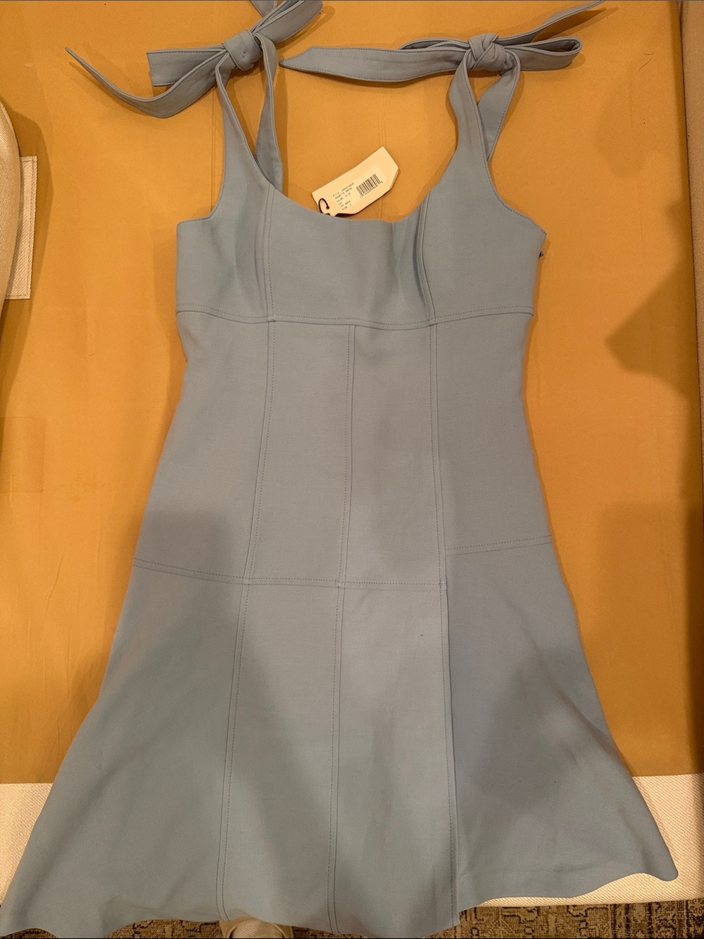 NWT cinq a sept Jeanette Light Powder Blue Bow-Shoulder Mini Dress Size 4